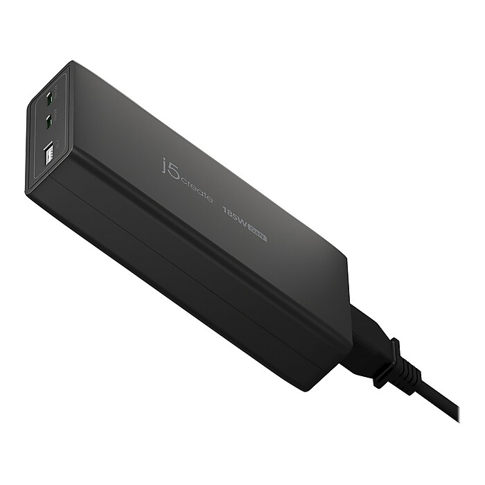 j5create 185W USB-C/USB-A 3-Port GaN PD Charger, Black (JUP37185