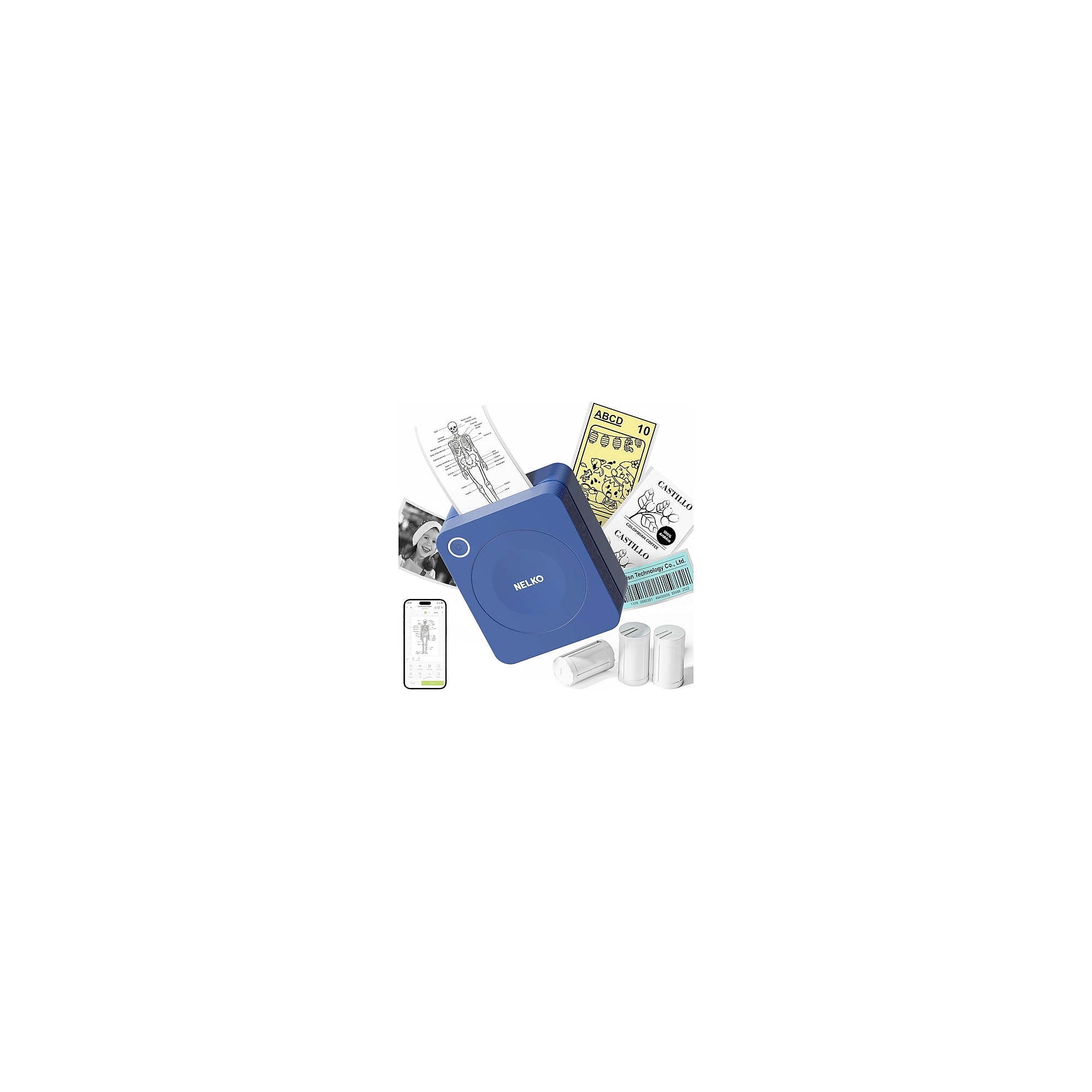 Nelko PM230 Portable Bluetooth Thermal Sticker Printer, Blue (P230DB-5435W-2R) Sansujyuku sansujyuku.com