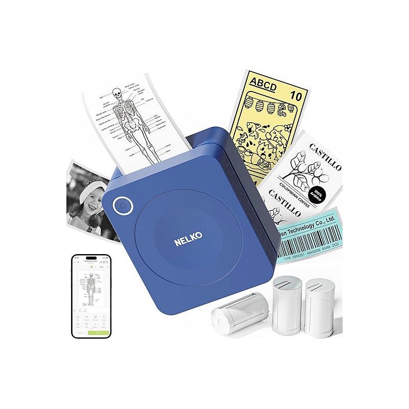 Nelko PM230 Portable Bluetooth Thermal Sticker Printer, Blue (P230DB-5435W-2R) image 1