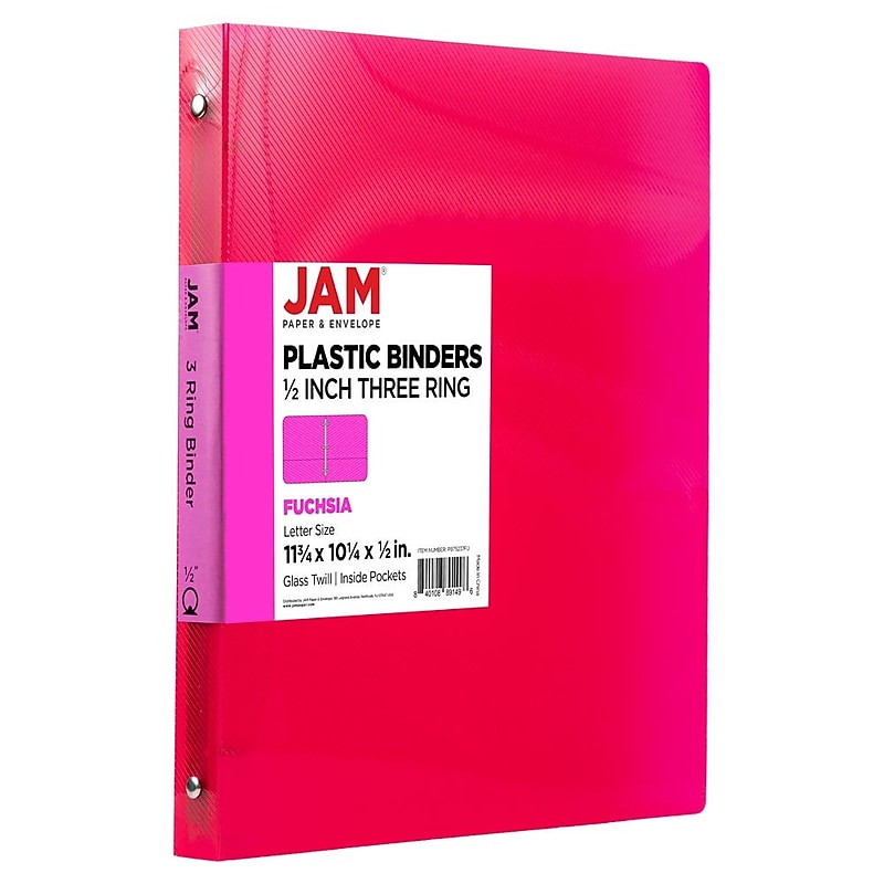 JAM Paper 1/2" 3-Ring Flexible Poly Binder, Fuchsia Pink (PB75237FU) image 1