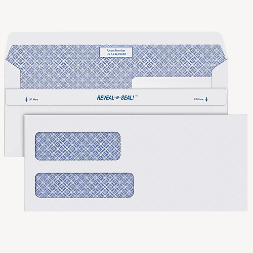 Staples Reveal-N-Seal Security Tinted #10 Double Window Envelopes