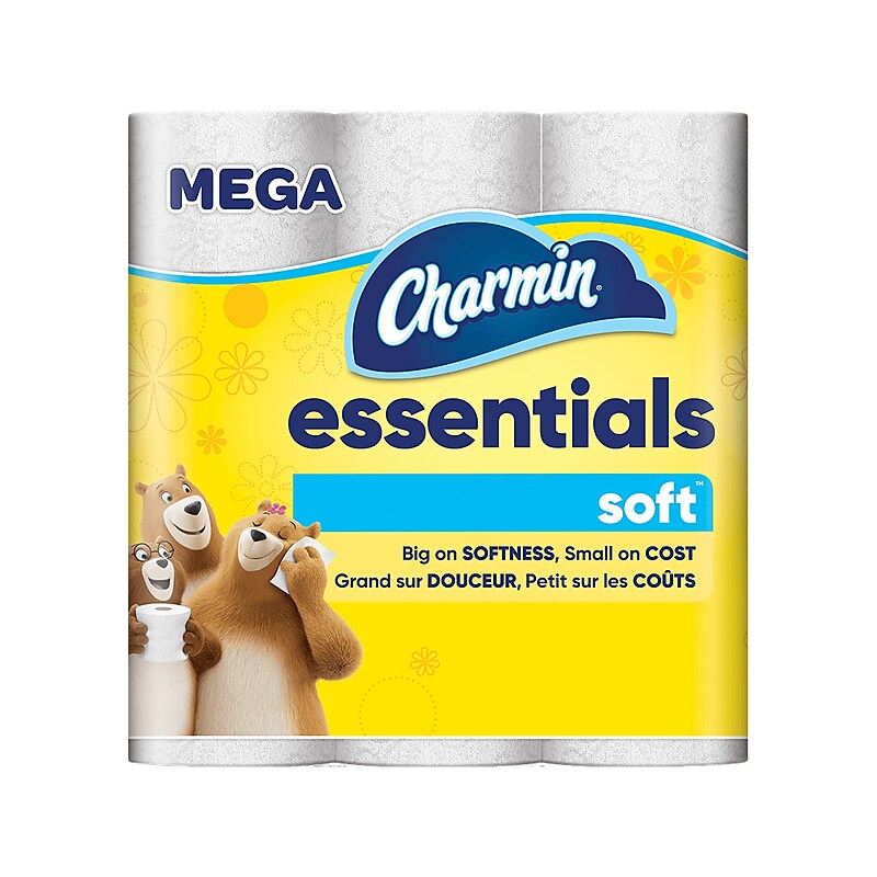 Charmin Essentials Soft Mega Toilet Paper, 2-Ply, White, 330 Sheets/Roll, 9 Rolls/Pack, 4 Packs/Carton (04536) image 1