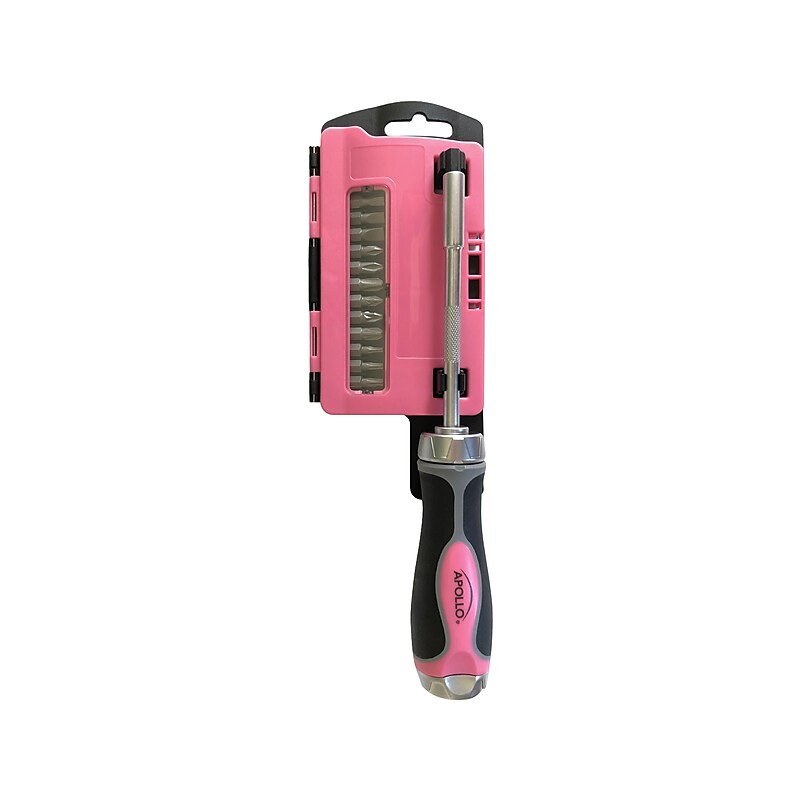 Apollo Tools 13-in-1 Ratcheting Screwdriver with Bit Set, Pink/Black (DT5021P) image 1