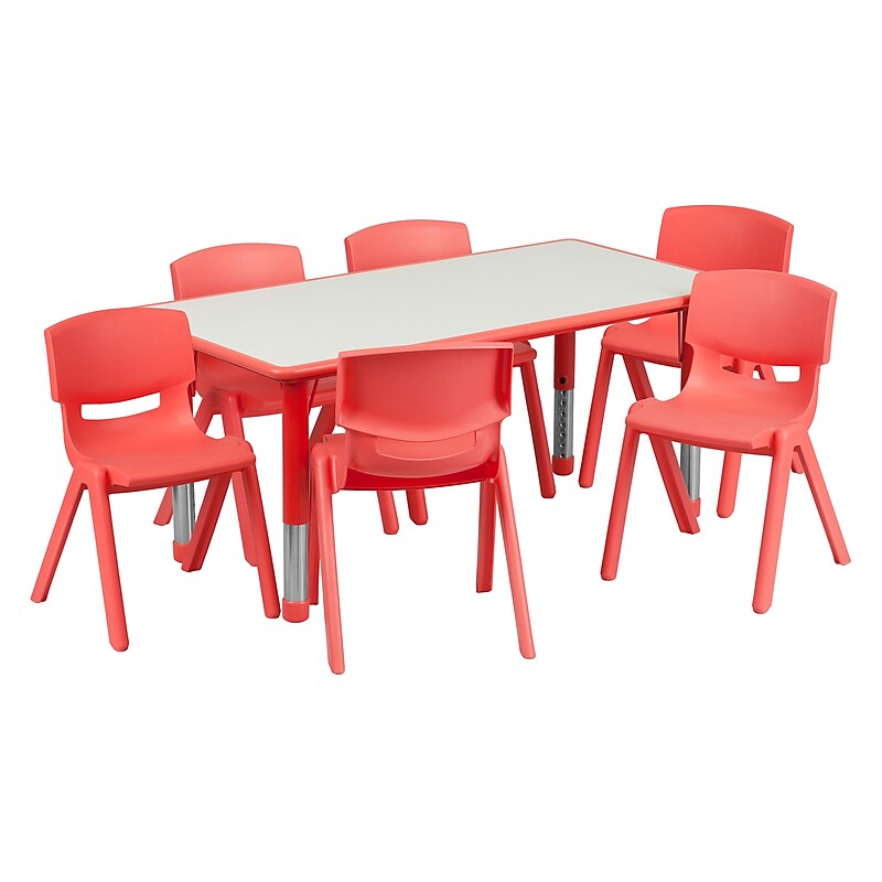 Flash Furniture Emmy Rectangular Activity Table Set, 23.625" x 47.25", Height Adjustable, Red (YU06036RECTBLRD) image 1