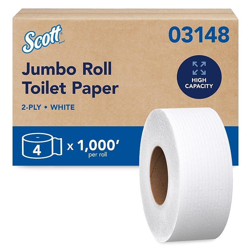 Scott Essential Recycled Jumbo Toilet Paper, 2-ply, White, 1000 ft./Roll, 4 Rolls/Carton (03148) image 1