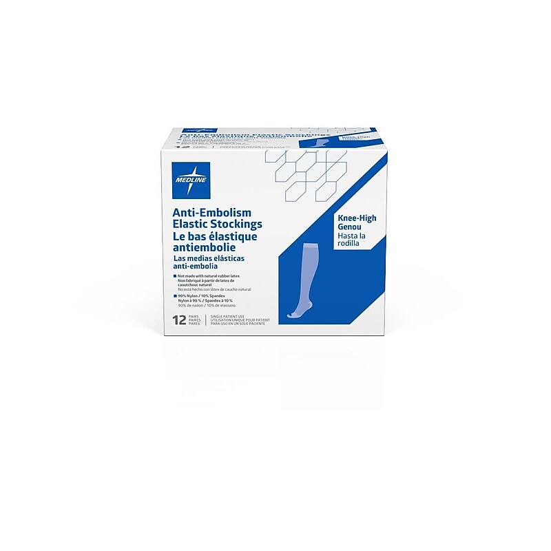 EMS 15mmHg Knee High Anti-Embolism Stockings, White, Large, Regular Length (MDS160664H) image 1
