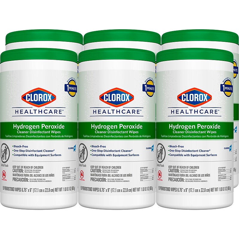 Clorox Healthcare Hydrogen Peroxide Cleaner Disinfectant Wipes, 95 Wipes/Canister, 6/Carton (30824) image 1