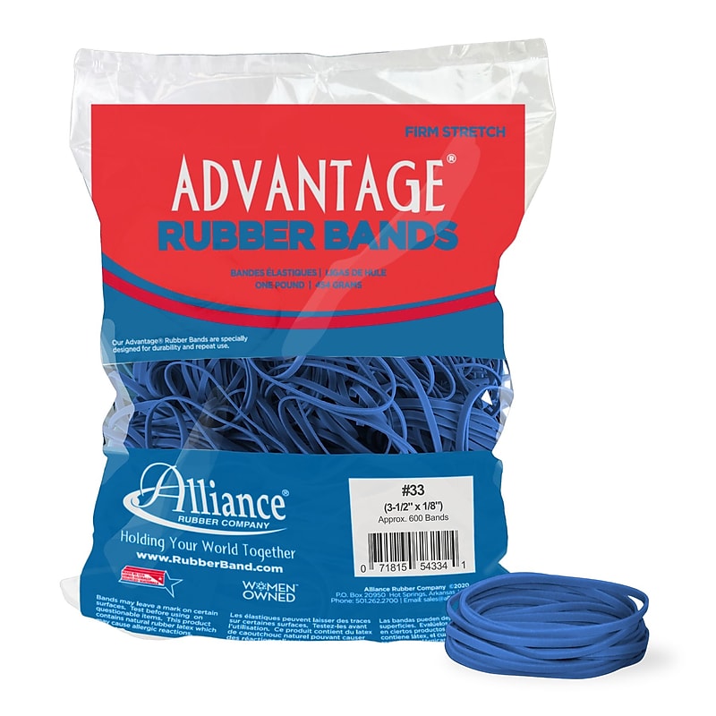 Alliance Advantage Multi-Purpose #33 Rubber Bands, 3.5" x 0.125", Blue, 600/Pack, (54334) image 1
