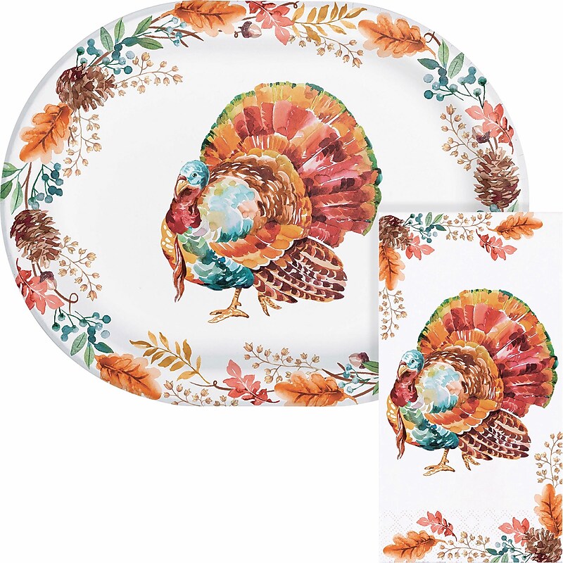 Say Hooray! Tasteful Turkey Paper Plates and Guest Towels Kit, Multicolored, 48/Pack (DTC9386E2H) image 1