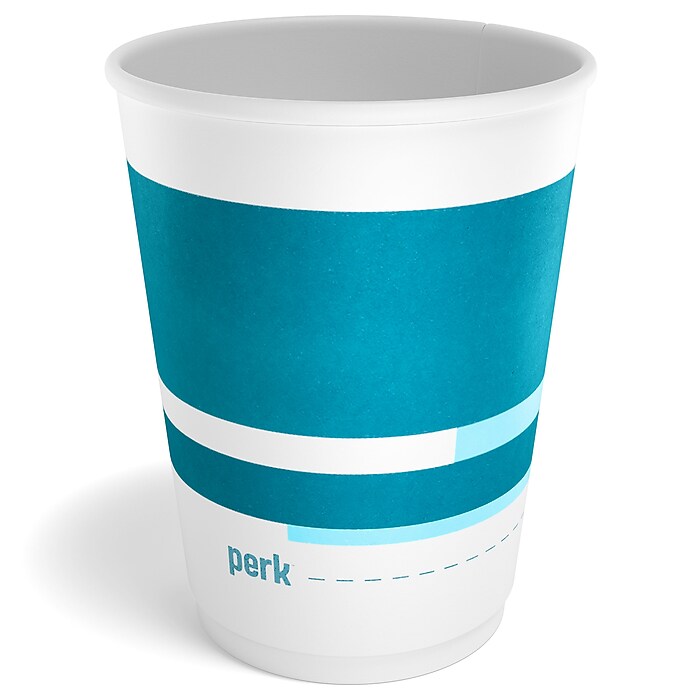 Perk Insulated Paper Hot Cups, 12 oz, White/Blue, 480/Carton