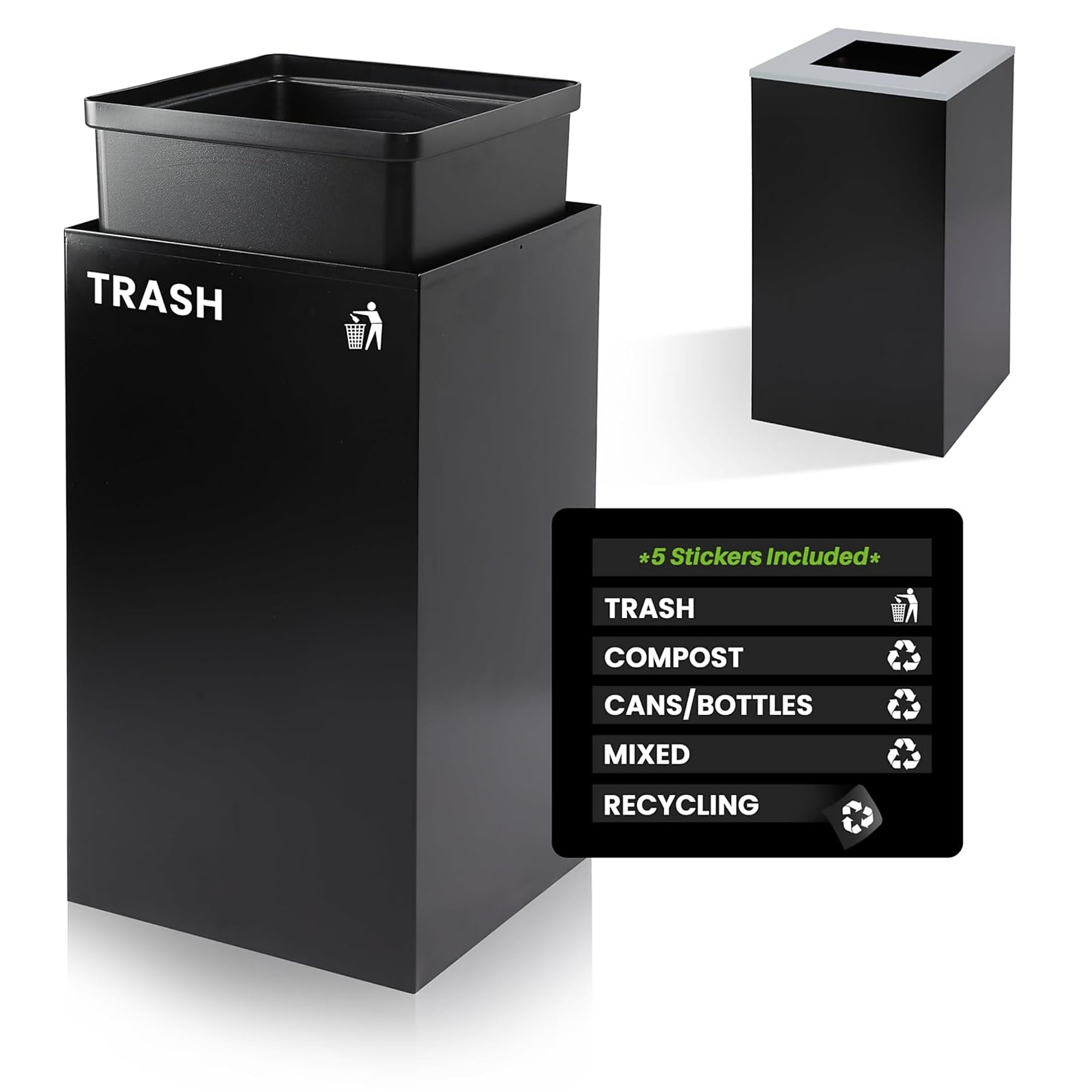 Alpine Industries Steel Trash Can with Square Lid, 29 Gallon, Black (ALP4450-KIT-BLK-S-TR) Sansujyuku sansujyuku.com