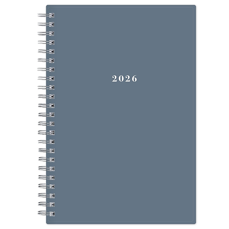 2026 Blue Sky Solid Steel 8" x 5" Weekly & Monthly Personal Organizer, Plastic Cover, Blue (158003) image 1