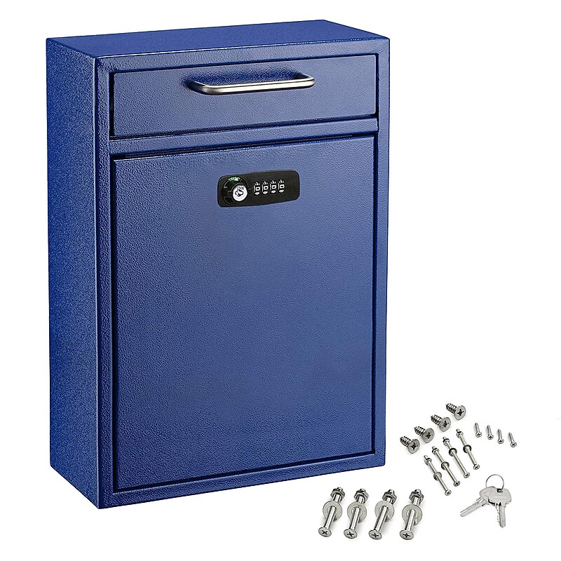 AdirOffice Steel Locking Wall Mounted Drop Box Interoffice Mailbox with Key and Combination Lock , Blue (631-04-BLU-KC-PKG) image 1