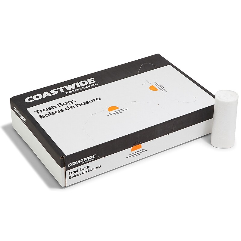 Coastwide Professional™ 10 Gallon Trash Bag, 24" x 24", High Density, 6 mic, Natural, 1000 Bags/Box (CW18195) image 1