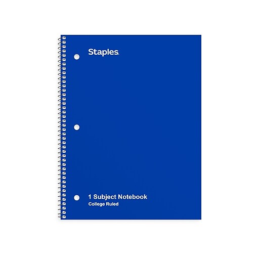 Staples 1-Subject Notebook, 8 x 10.5, College Ruled, 70 Sheets, Blue  (TR27500)