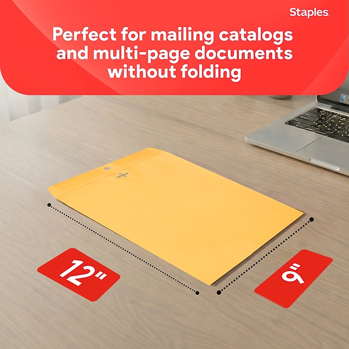 Staples Kraft Clasp & Moistenable Glue Catalog Envelopes, 9