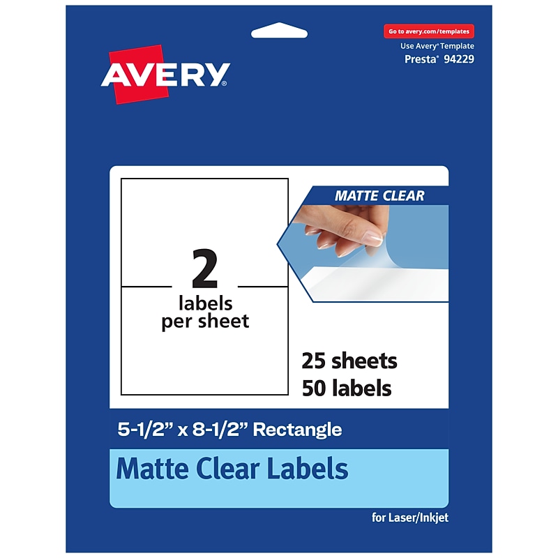 Avery Laser/Inkjet Rectangle Multipurpose Labels, 5-1/2" x 8-1/2", Clear, 50/Pack (94229) image 1