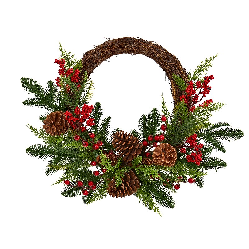 Nearly Natural 22-in Mixed Pine and Cedar Artificial Wreath (4360) image 1
