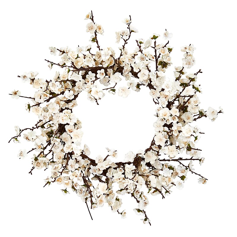Nearly Natural 24-in Plum Blossom Wreath (4191) image 1