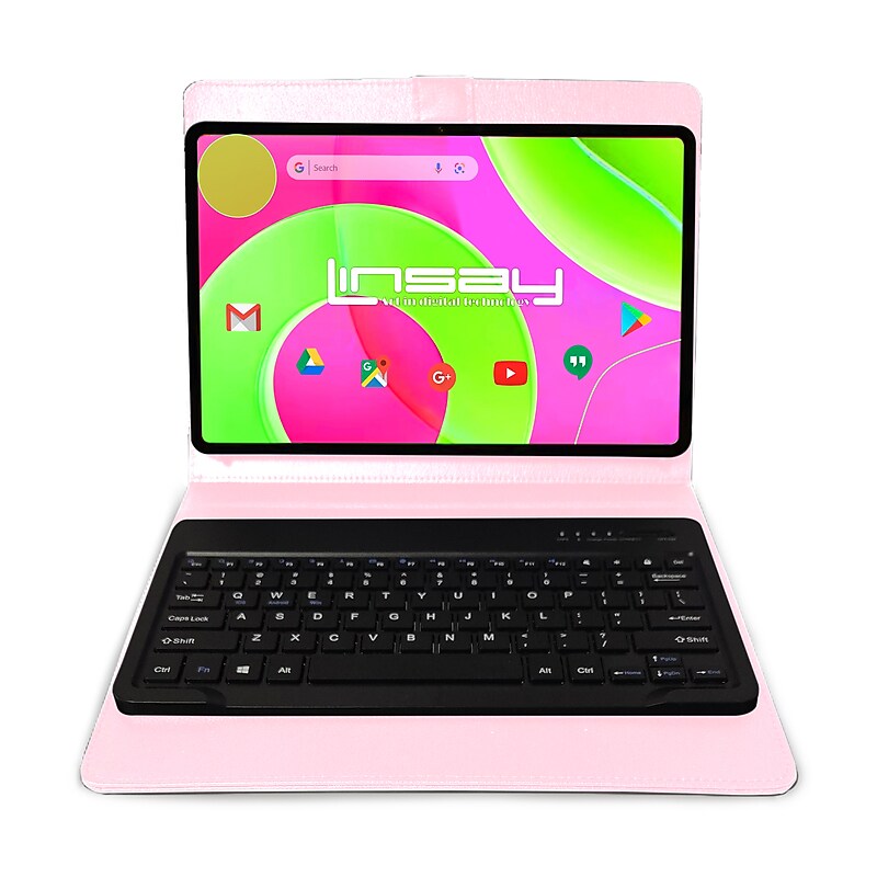 LINSAY 12" Octa Core Tablet, 8GB RAM, 256GB Storage, Android 14, Bundled with Pink Style Keyboard with App Pack image 1