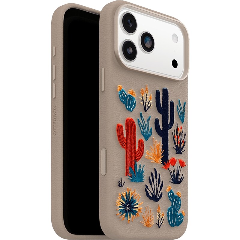 OtterBox Symmetry Cactus Leather Embroidery MagSafe Phone Case for iPhone 17 Pro Max, Shock Absorbing, Cactus Garden (77-98776) image 1
