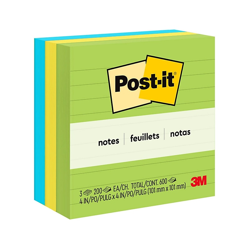 Post-it Notes, 4" x 4", Floral Fantasy Collection, Lined, 200 Sheet/Pad, 3 Pads/Pack (6753AUL) image 1