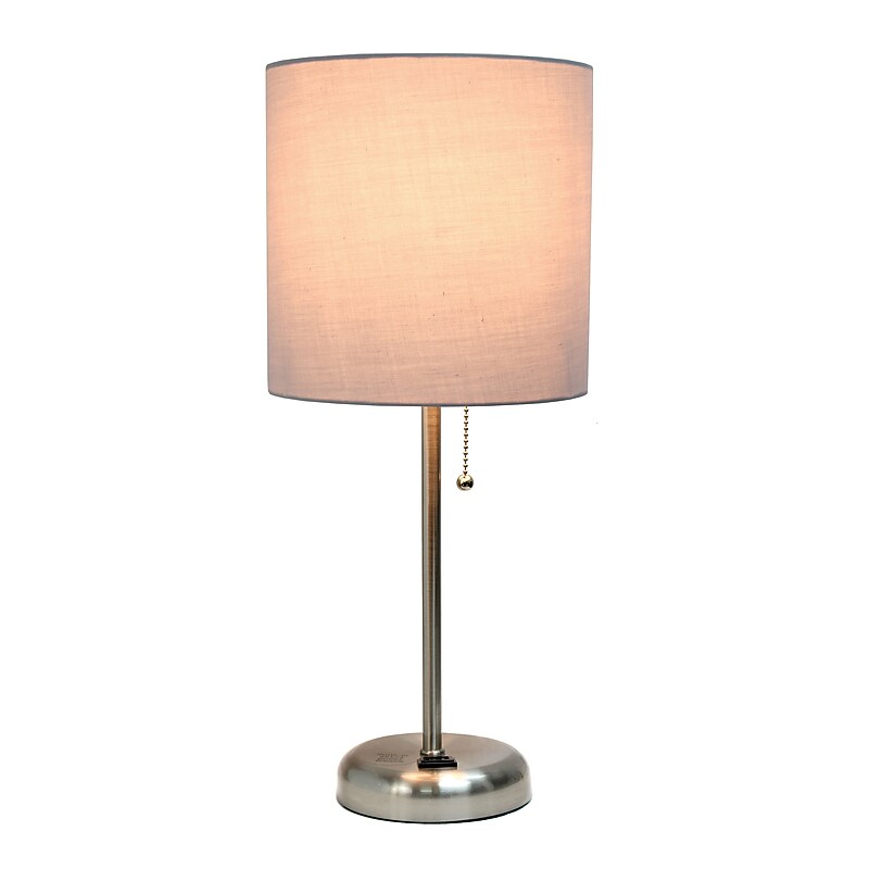 Simple Designs 19.5" LED Table Lamp, Brushed Steel/Gray Shade (LT2024-GRY-CCLB) image 1