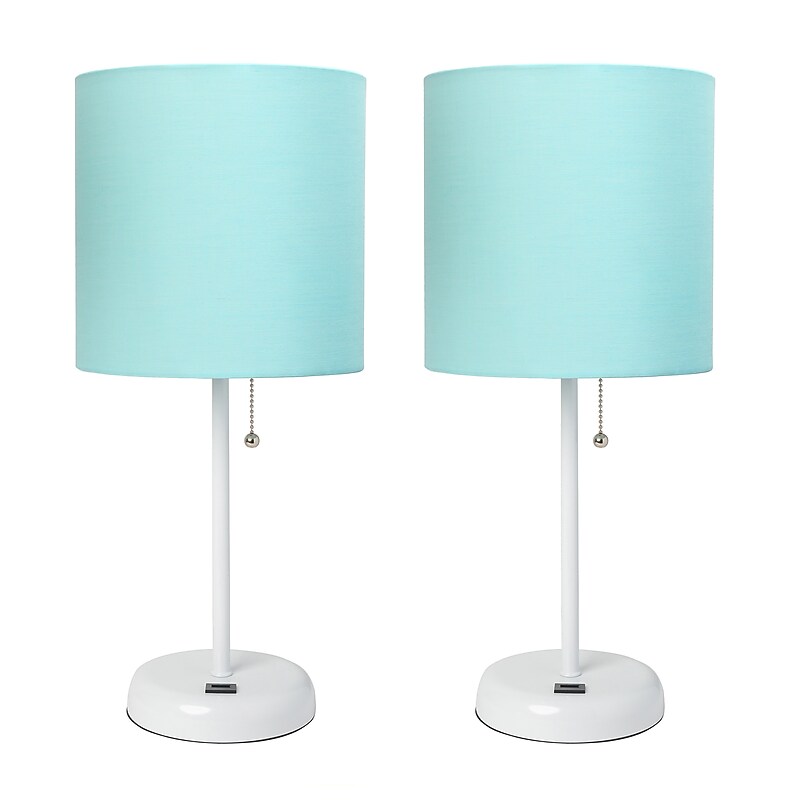 Creekwood Home Oslo 19.5" LED Table Lamp with USB Port, White Base/Aqua Shade, 2/Set (CWT-2011-AW-2PK) image 1