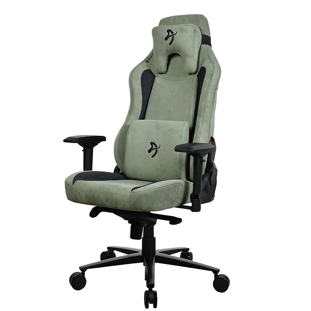 Front view of green ergonomic gaming chair with recline features