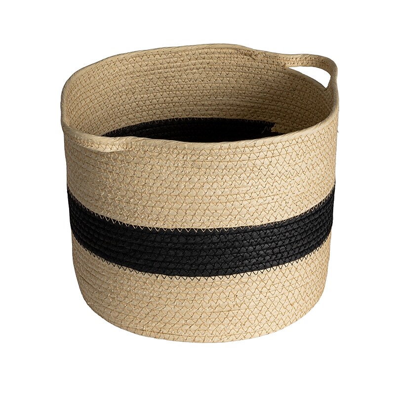 Household Essentials Round Handwoven Paper Rope Basket with Handles, Natural/Black (HE1208) image 1