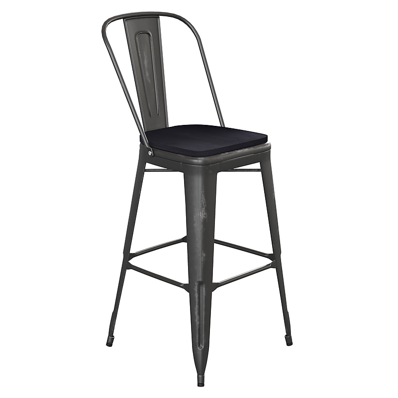 Flash Furniture Carly Indoor-Outdoor Bar Height Stool with Back, Black with Black Seat (ET353430BKPL1B) image 1