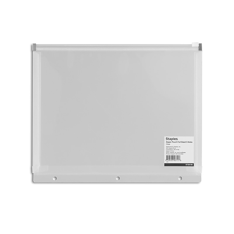 Staples Poly Zipper Pouch, 3-Hole Punched, Clear (ST26190-CC) image 1