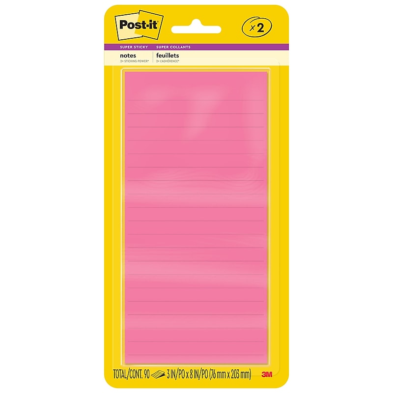 Post-it Super Sticky Notes, 3" x 8", Energy Boost Collection, 45 Sheets/Pad, 2 Pads/Pack (3845-2SS) image 1