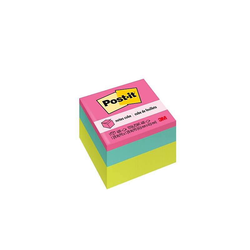 Post-it Cube Bright Colors Sticky Notes, 1 7/8" x 1 7/8", Assorted Colors, 400 Sheet/Cube (2051-BRT) image 1