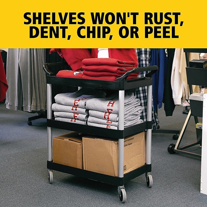 Rubbermaid 3-Shelf Plastic/Poly Mobile Utility Cart with Swivel