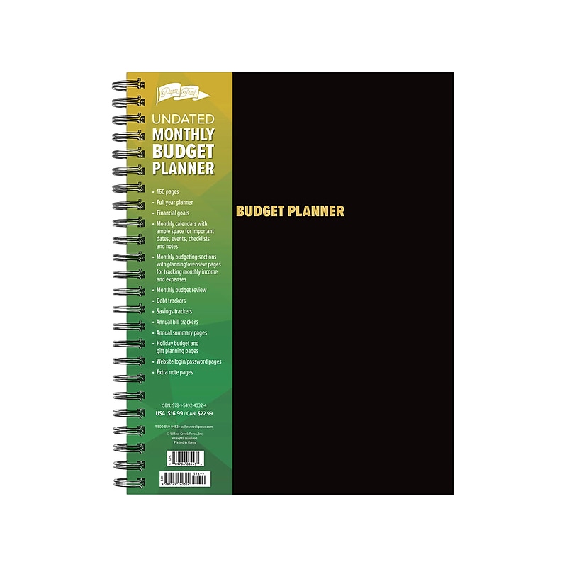 Willow Creek Budget 8.5" x 11" Monthly Planner, Black/Yellow (40324) image 1
