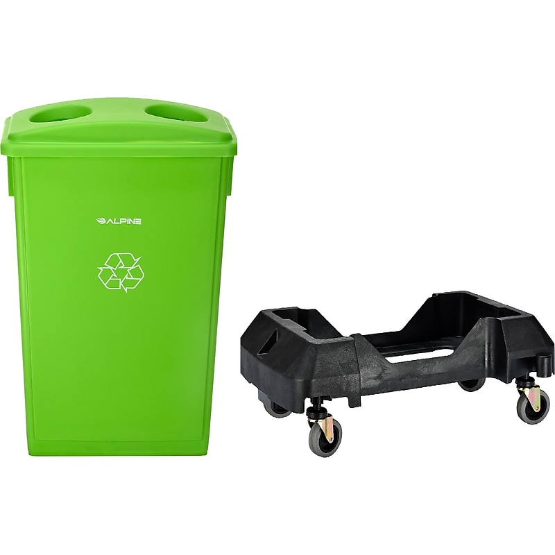 Alpine Industries Polypropylene Recycling Bin with Lid and Dolly, 23 Gallon, Lime Green (ALP477-LGRN3-PKD) image 1