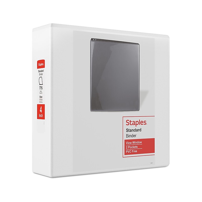 Staples 4" 3-Ring View Binders, D-Ring, White, 6/Pack (55414CT/26358CT) image 1