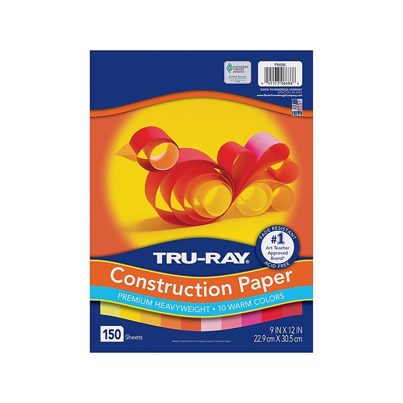 Tru-Ray 9" x 12" Construction Paper, Warm Assorted, 150 Sheets/Pack (P6686) image 1