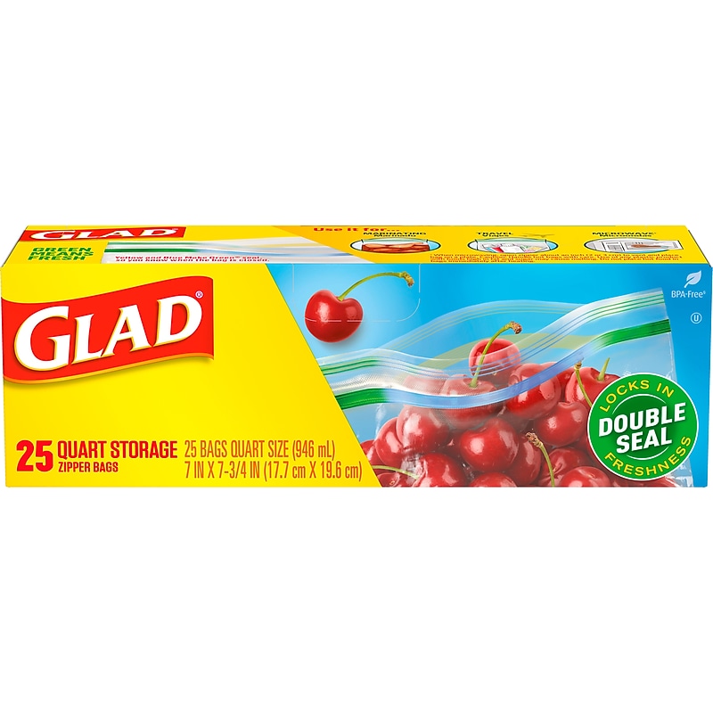 Glad Zipper Storage Bags, Quart, 25 Bags/Box (55052) image 1