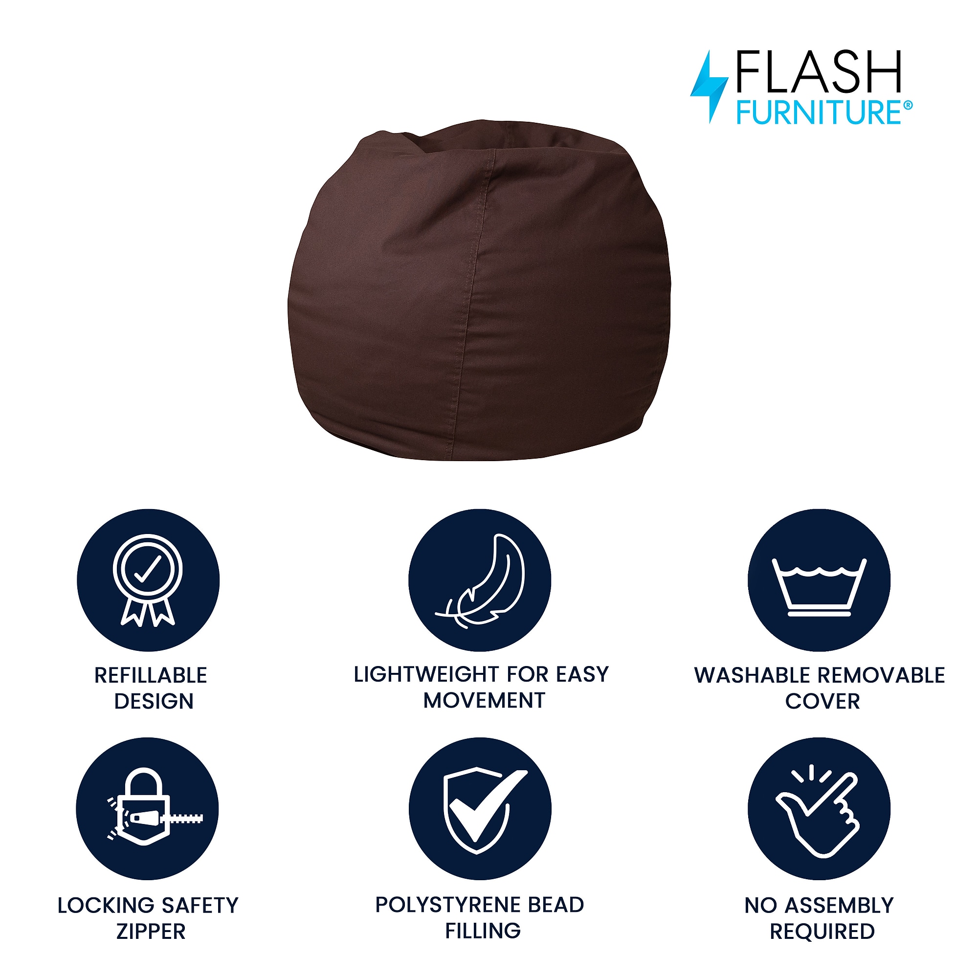 Flash Furniture Cotton Twill Small Solid Kid’s Bean Bag Chair, Brown (DGBEANSMSLDBN) Sansujyuku sansujyuku.com