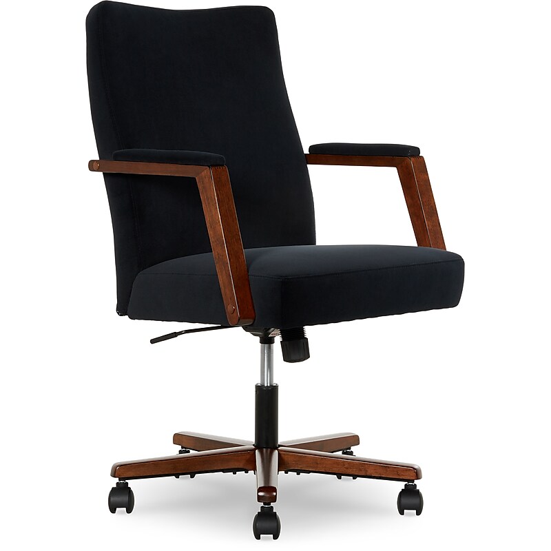 Finch NEO ONE Ergonomic Velvet Fabric/Wood Swivel Executive Chair, Black (52304-BLK) image 1