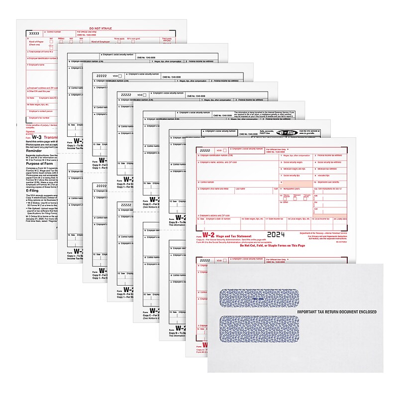 Adams 2024 W-2 6-Part Laser/Inkjet Tax Forms with Envelopes and software, 100/pack (LW26KIT-S) image 1