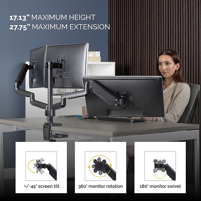 Fellowes Platinum Series Adjustable Triple Monitor Arm, Up to 27