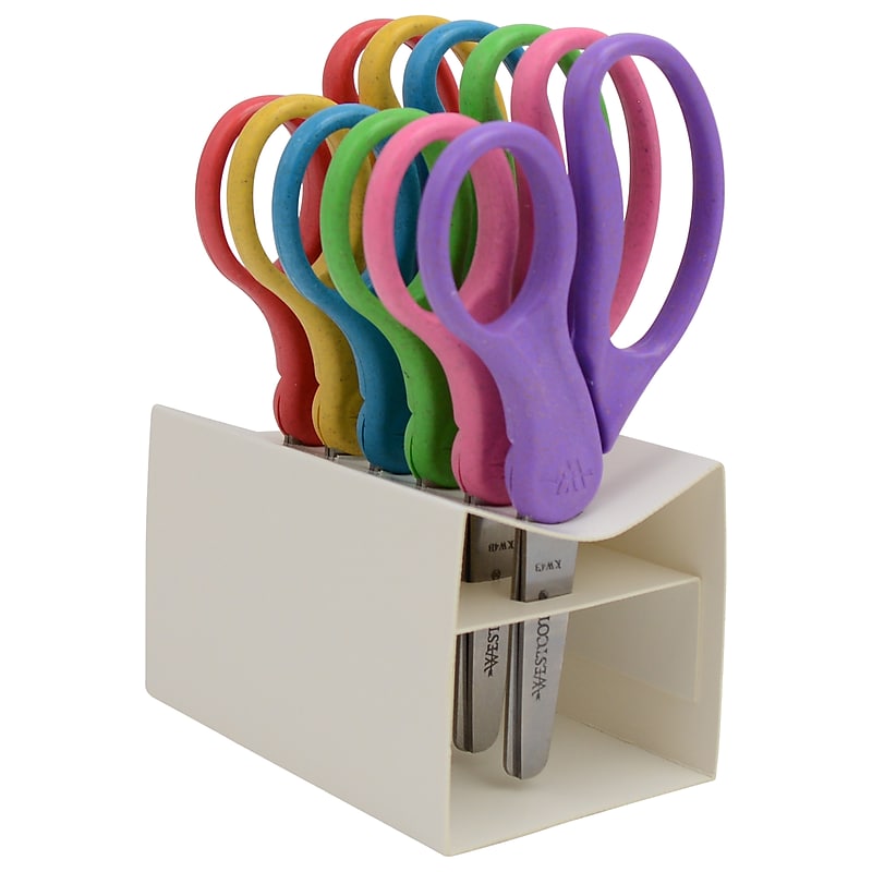 Westcott KleenEarth 5" Stainless Steel Kid's Scissors, Blunt Tip, Assorted Colors 6/Pack (00684) image 1