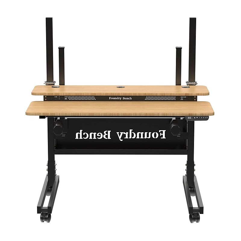 VersaDesk Foundry Bench 48"W Electric Rectangular Adjustable Standing Desk, Bamboo/Black (FB4830-BNB-APP) image 1