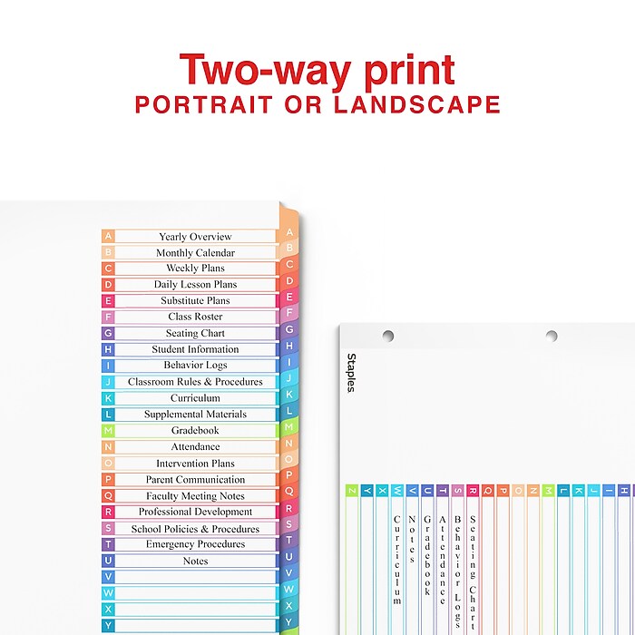 Staples Durable Paper A‑Z Alphabetical Dividers, 26‑Tabs