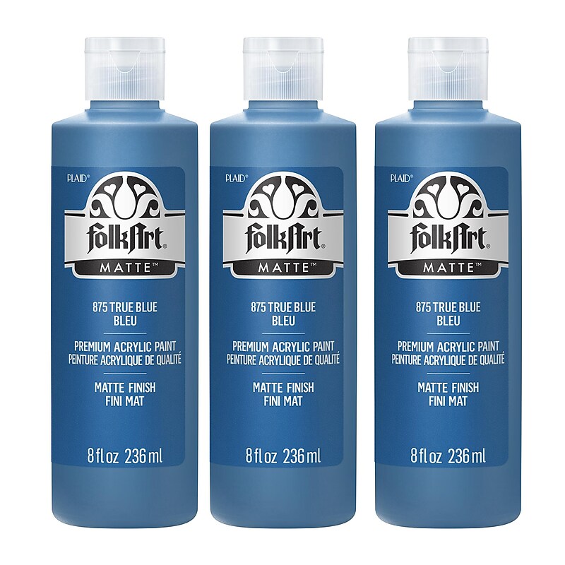 FolkArt Acrylic Paint Matte, 8oz., True Blue, 3/Pack (FLK875-3) image 1