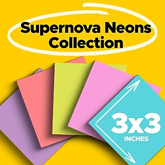 Post-it Super Sticky Notes, 3" x 3", Supernova Neons Collection, 70 Sheets/Pad, 24 Pads/Pack (654-24SSMIA-CP)