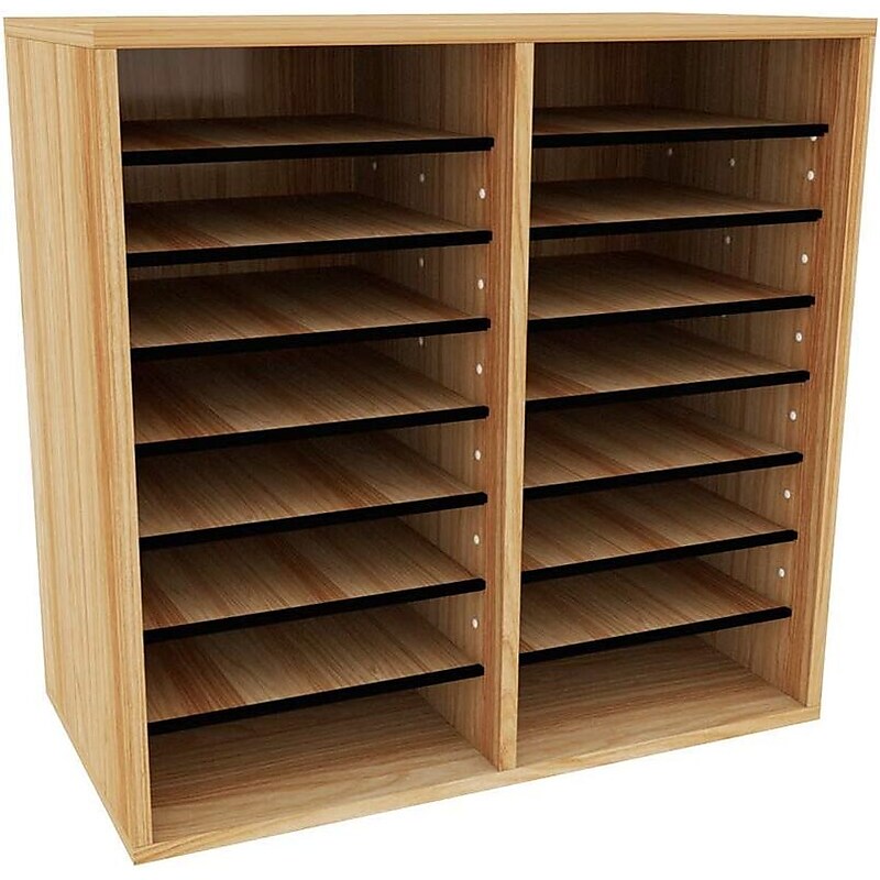 AdirOffice 500 Series 16-Compartment Literature Organizers, 20" x 11.8", Medium Oak (500-16-MEO) image 1